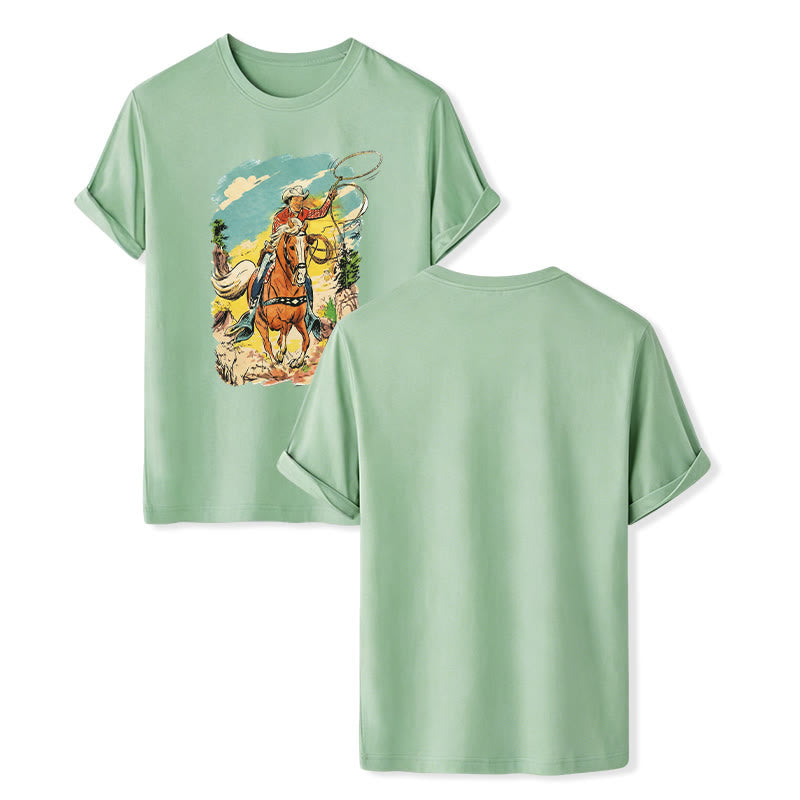 Maglietta vintage con stampa grafica western da cowboy con lazo - Verde - 2XL - image 10