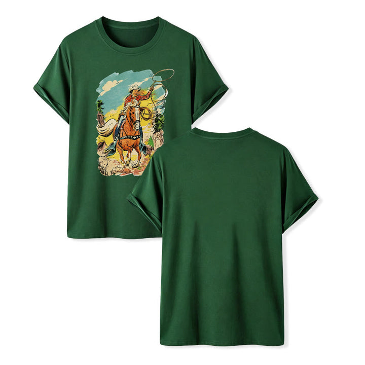 Maglietta vintage con stampa grafica western da cowboy con lazo - Verde scuro - 2XL - image 13