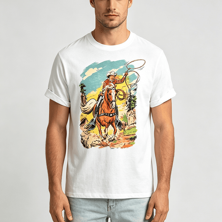 Maglietta vintage con stampa grafica western da cowboy con lazo - image 1