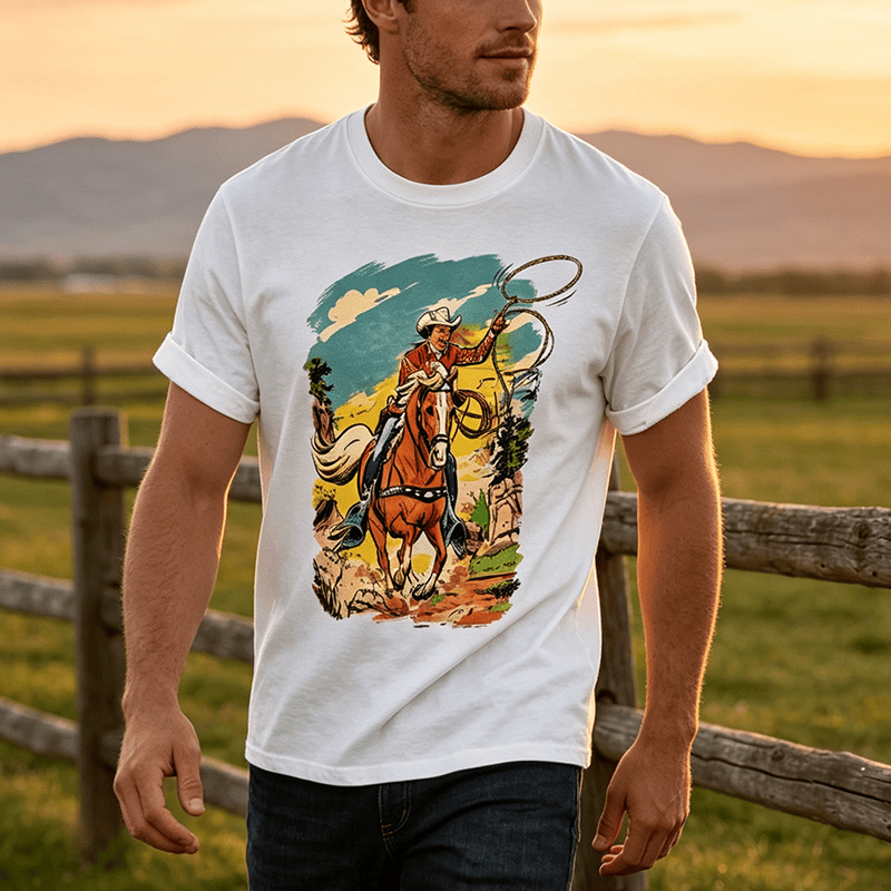 Maglietta vintage con stampa grafica western da cowboy con lazo - image 0