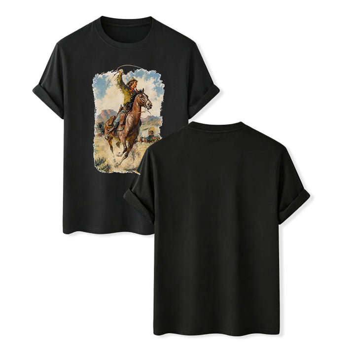 Dipinto a olio vintage con frusta da cowboy e camicia western - Nero - 2XL - image 12