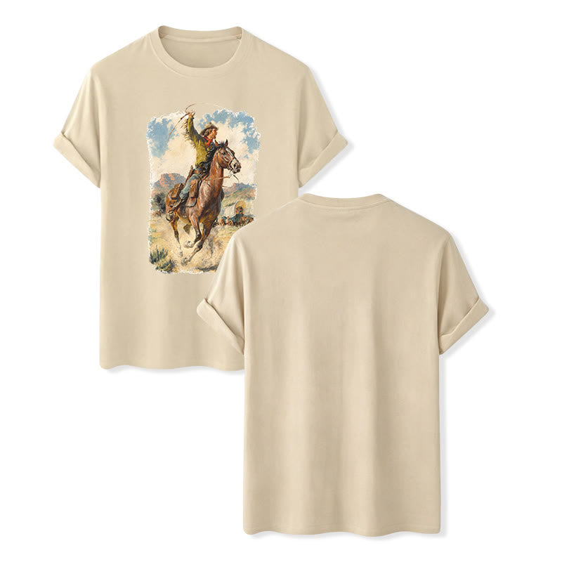 Dipinto a olio vintage con frusta da cowboy e camicia western - Beige - 2XL - image 6