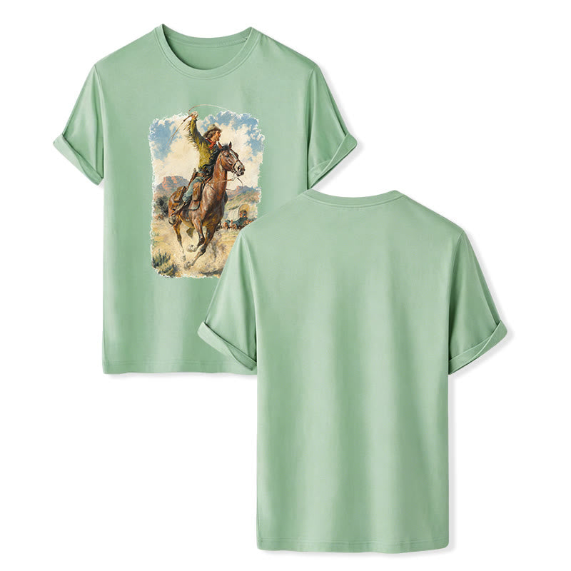 Dipinto a olio vintage con frusta da cowboy e camicia western - Verde - 2XL - image 10