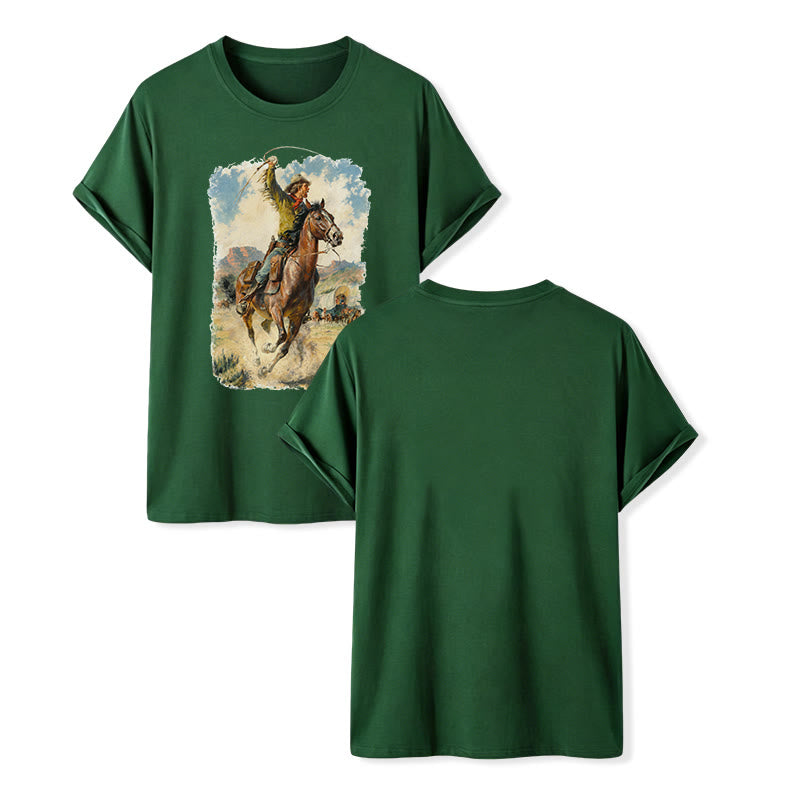 Dipinto a olio vintage con frusta da cowboy e camicia western - Verde scuro - 2XL - image 13