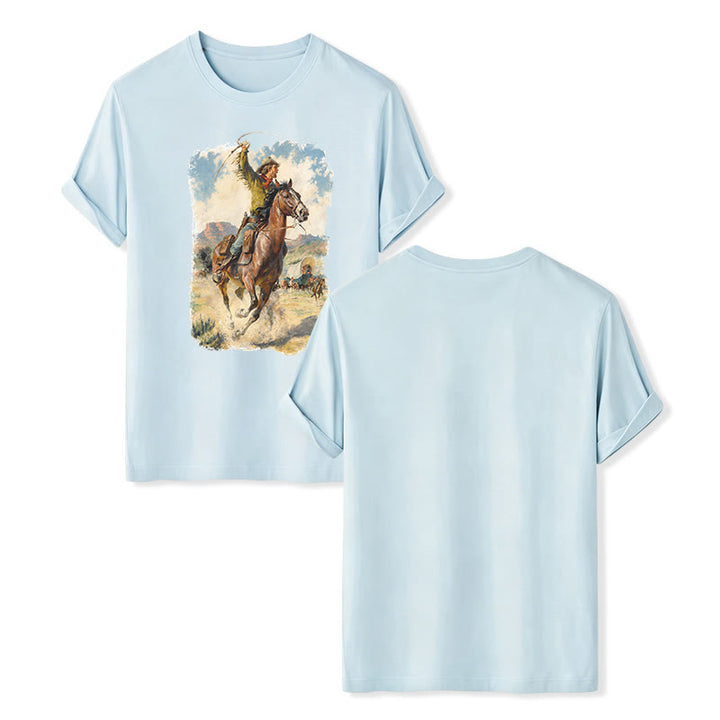 Dipinto a olio vintage con frusta da cowboy e camicia western - Blu - 2XL - image 9