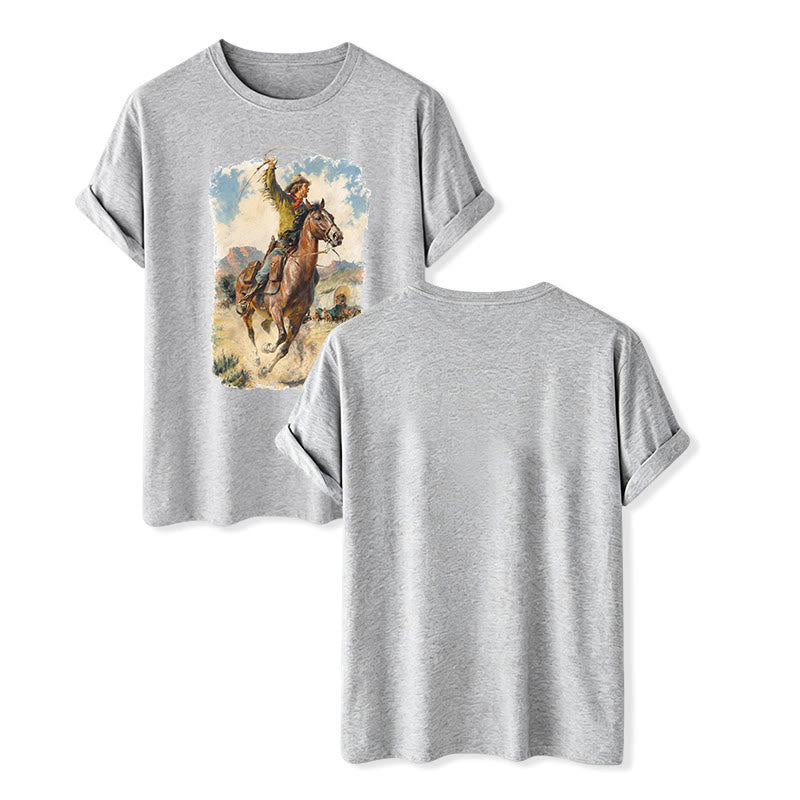 Dipinto a olio vintage con frusta da cowboy e camicia western - Grigio - 2XL - image 8
