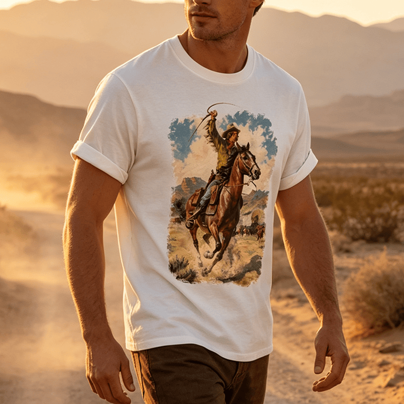 Dipinto a olio vintage con frusta da cowboy e camicia western - image 0