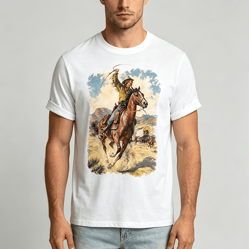 Dipinto a olio vintage con frusta da cowboy e camicia western - image 1