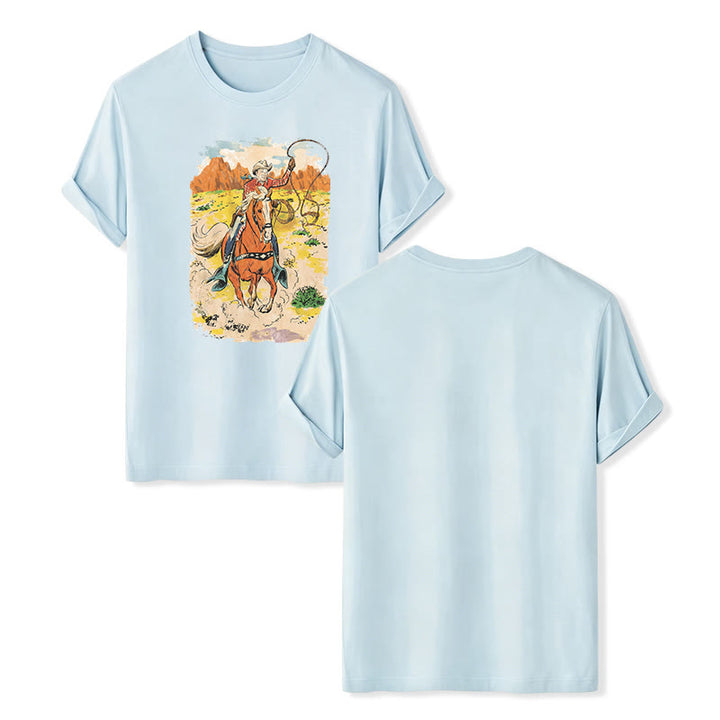 Camicia western da cowboy retrò in stile fumetto con lazo - Blu - 2XL - image 9
