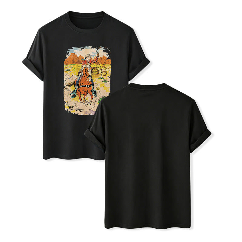 Camicia western da cowboy retrò in stile fumetto con lazo - Nero - 2XL - image 12