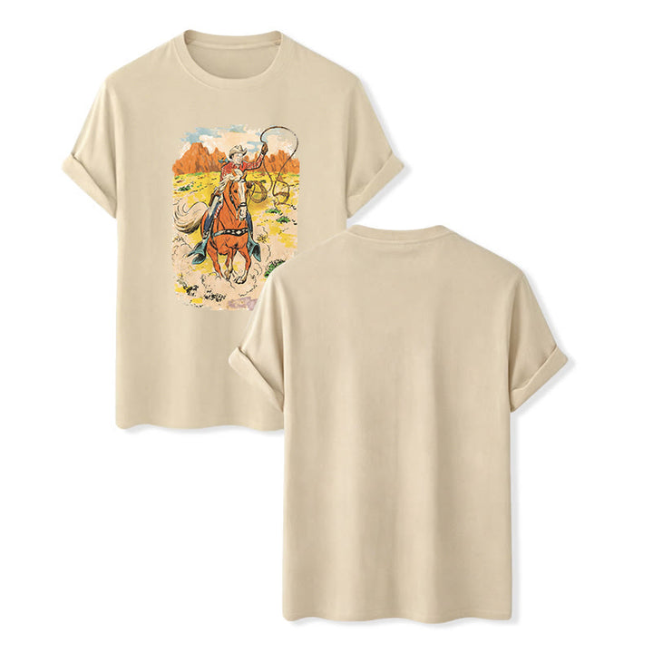 Camicia western da cowboy retrò in stile fumetto con lazo - Beige - 2XL - image 6