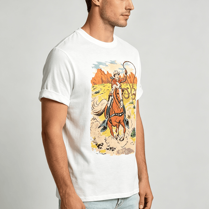 Camicia western da cowboy retrò in stile fumetto con lazo - image 2