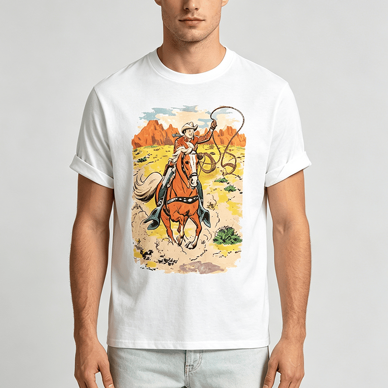 Camicia western da cowboy retrò in stile fumetto con lazo - image 1