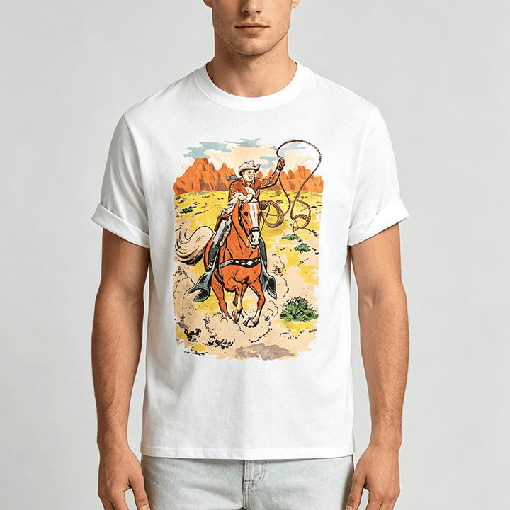 Camicia western da cowboy retrò in stile fumetto con lazo - image 1