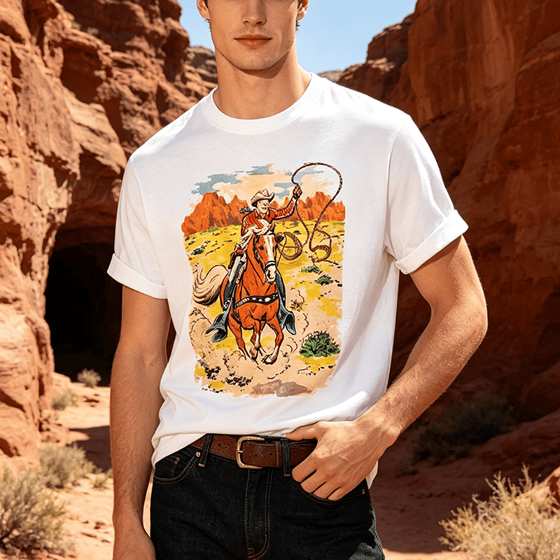 Camicia western da cowboy retrò in stile fumetto con lazo - image 0