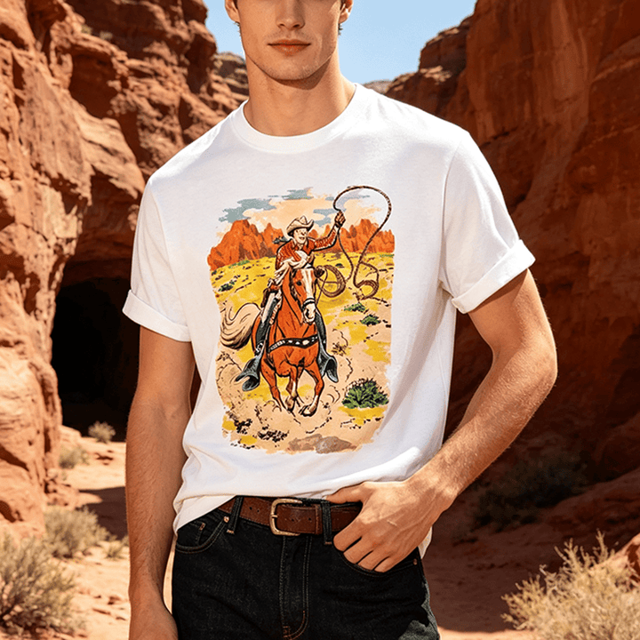 Camicia western da cowboy retrò in stile fumetto con lazo - image 0