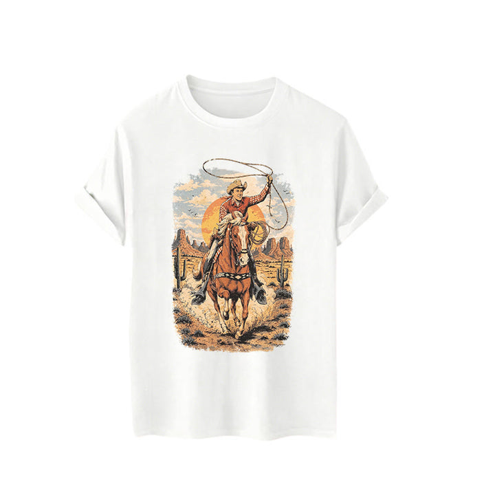 Maglietta con stampa grafica "Tramonto nel deserto, cowboy, lazo" - image 4