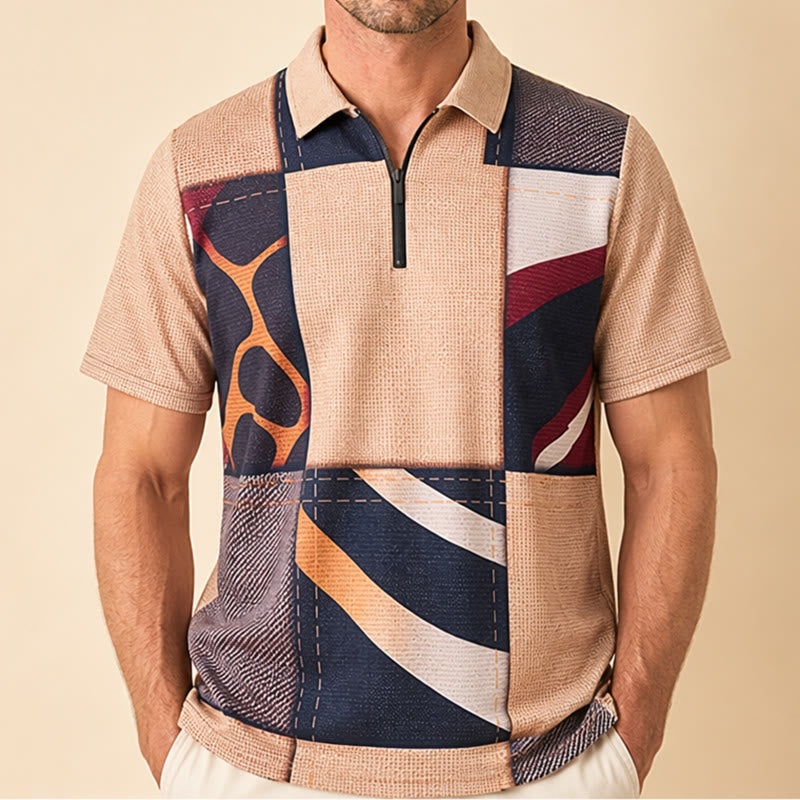 Polo con zip e stampa giraffa nei toni della terra - image 1