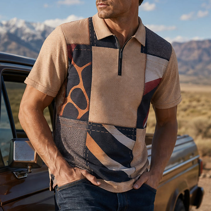Polo con zip e stampa giraffa nei toni della terra - Tonalità della terra - 6XL - image 0
