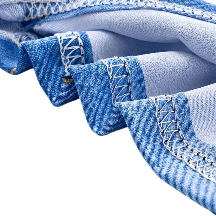 Polo con zip e stampa 3D in denim blu stile retrò - image 6