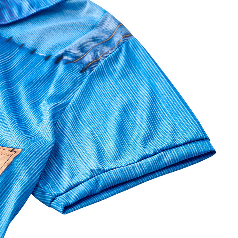 Polo con zip e stampa 3D in denim blu stile retrò - image 7