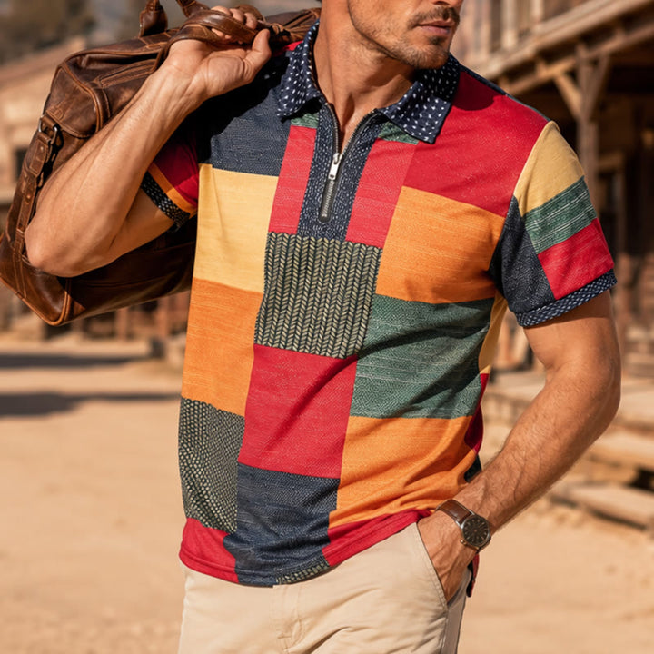 Polo con zip e stampa 3D a contrasto in stile street style - Multicolore - 6XL - image 0