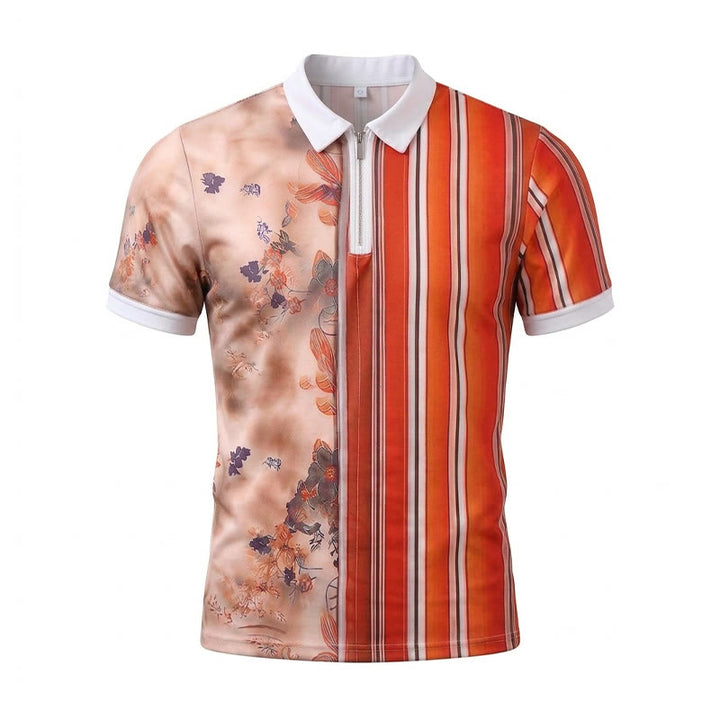 Polo con colletto a zip e stampa 3D a righe floreali. - image 9