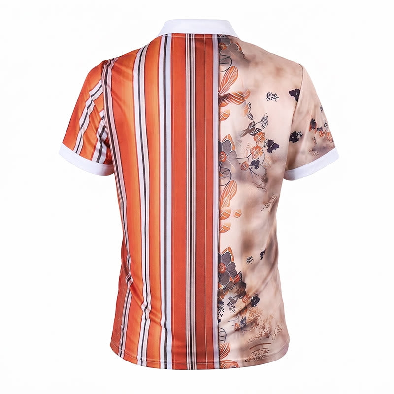 Polo con colletto a zip e stampa 3D a righe floreali. - image 10
