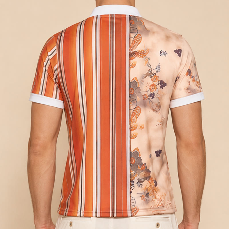 Polo con colletto a zip e stampa 3D a righe floreali. - image 2