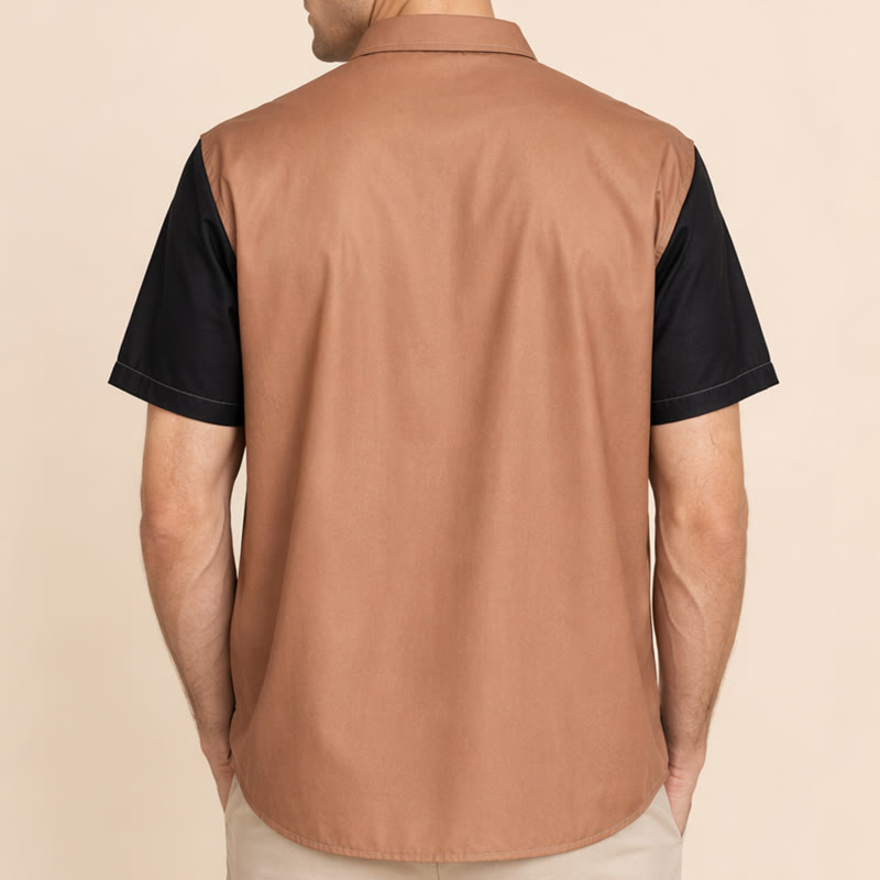 Camicia casual da uomo hawaiana con blocchi di colore e palme - image 2