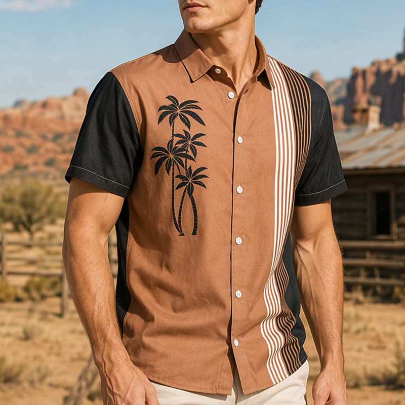 Camicia casual da uomo hawaiana con blocchi di colore e palme - Stile n. 1 - 5XL - image 0