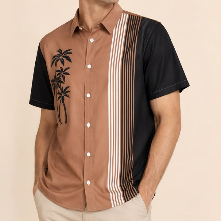 Camicia casual da uomo hawaiana con blocchi di colore e palme - image 3