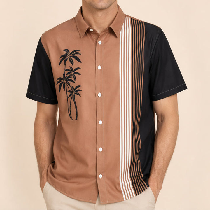 Camicia casual da uomo hawaiana con blocchi di colore e palme - image 1