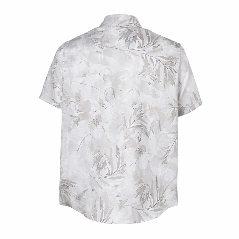 Camicia da uomo vintage grigia con stampa floreale a foglie, leggera e casual. - image 9
