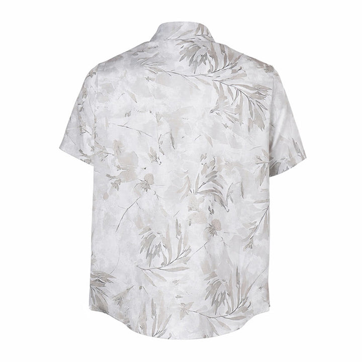 Camicia da uomo vintage grigia con stampa floreale a foglie, leggera e casual. - image 9