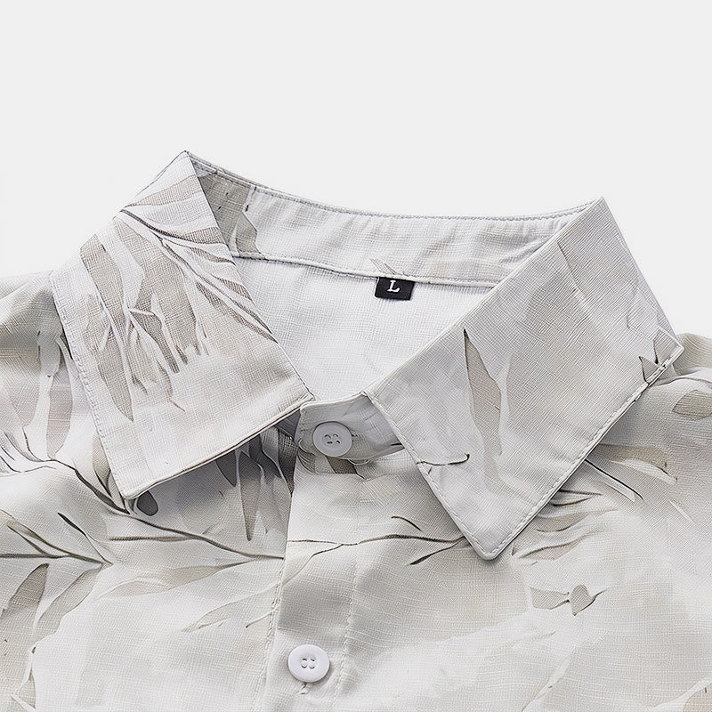 Camicia da uomo vintage grigia con stampa floreale a foglie, leggera e casual. - image 4