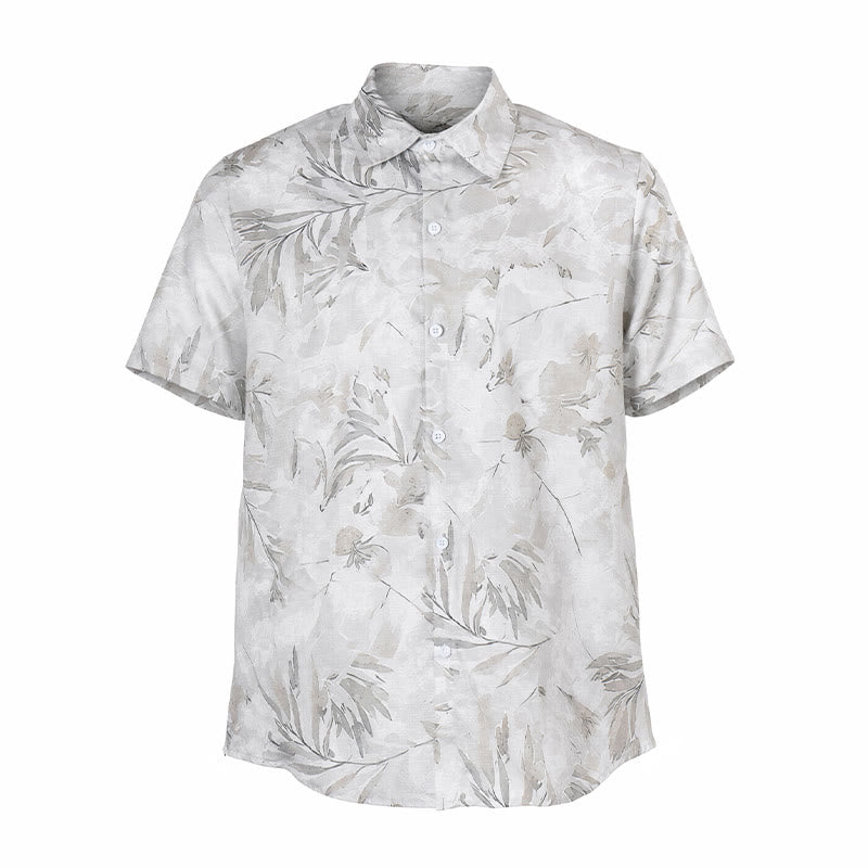 Camicia da uomo vintage grigia con stampa floreale a foglie, leggera e casual. - image 8