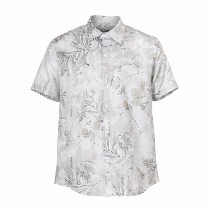 Camicia da uomo vintage grigia con stampa floreale a foglie, leggera e casual. - image 8