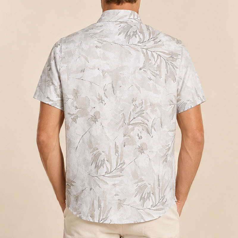 Camicia da uomo vintage grigia con stampa floreale a foglie, leggera e casual. - image 2
