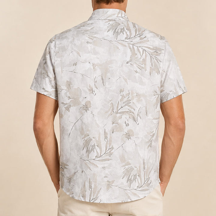 Camicia da uomo vintage grigia con stampa floreale a foglie, leggera e casual. - image 2