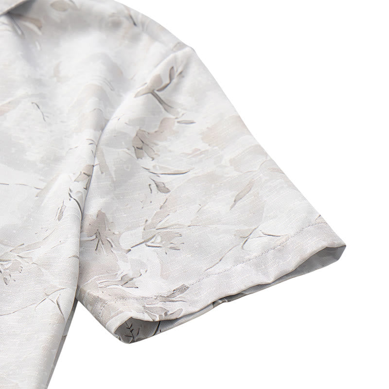 Camicia da uomo vintage grigia con stampa floreale a foglie, leggera e casual. - image 7
