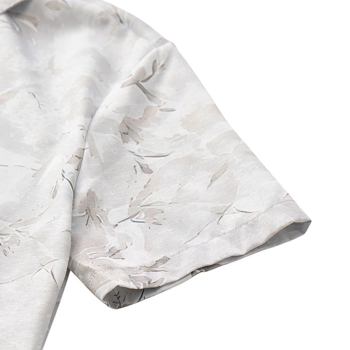 Camicia da uomo vintage grigia con stampa floreale a foglie, leggera e casual. - image 7
