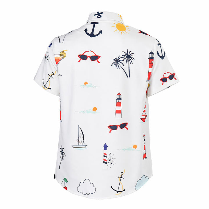 Camicia da uomo a maniche corte estiva hawaiana con stampa a palme e motivo nautico, ideale per cocktail e stile nautico. - image 10