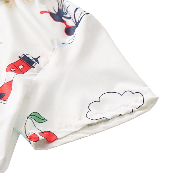 Camicia da uomo a maniche corte estiva hawaiana con stampa a palme e motivo nautico, ideale per cocktail e stile nautico. - image 8