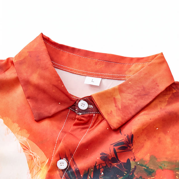 Camicia hawaiana da uomo con stampa graffiti e pappagallo a blocchi di colore. - image 4