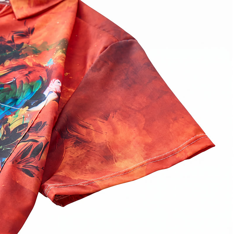 Camicia hawaiana da uomo con stampa graffiti e pappagallo a blocchi di colore. - image 9