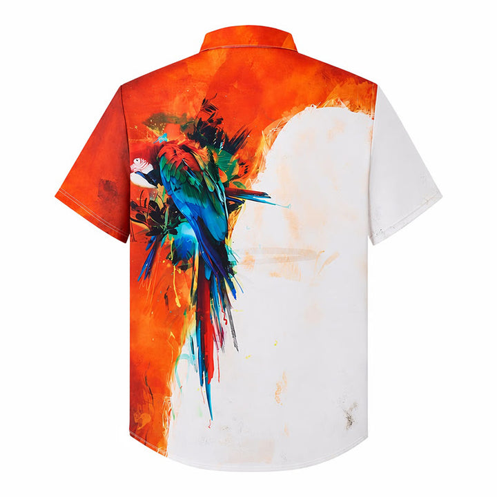 Camicia hawaiana da uomo con stampa graffiti e pappagallo a blocchi di colore. - image 11