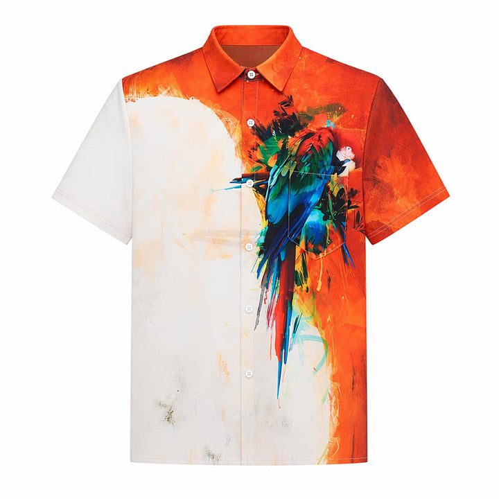 Camicia hawaiana da uomo con stampa graffiti e pappagallo a blocchi di colore. - image 10