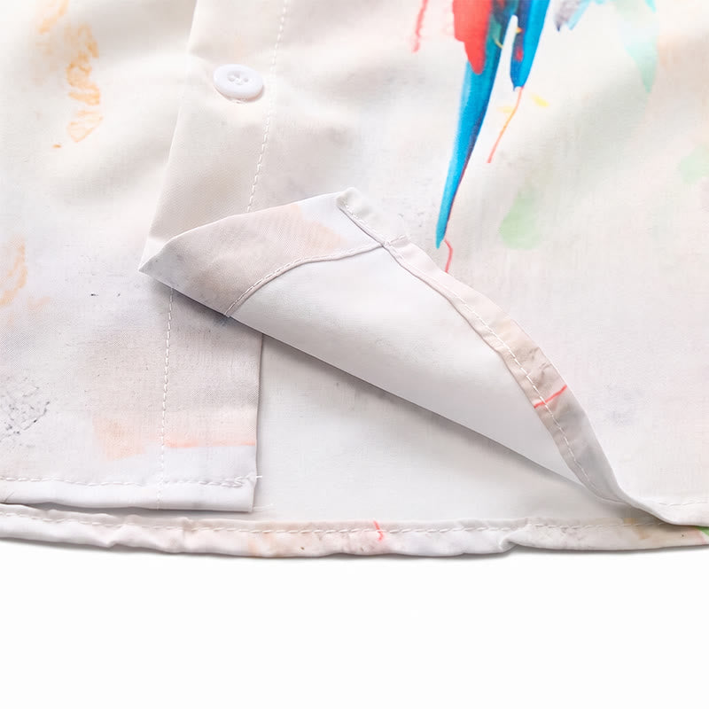 Camicia hawaiana da uomo con stampa graffiti e pappagallo a blocchi di colore. - image 8