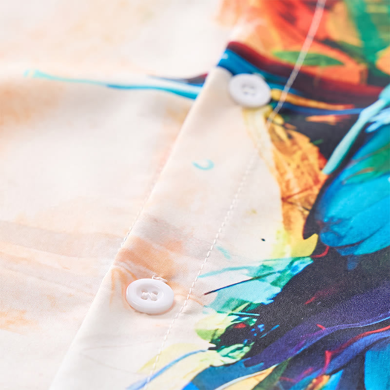 Camicia hawaiana da uomo con stampa graffiti e pappagallo a blocchi di colore. - image 5
